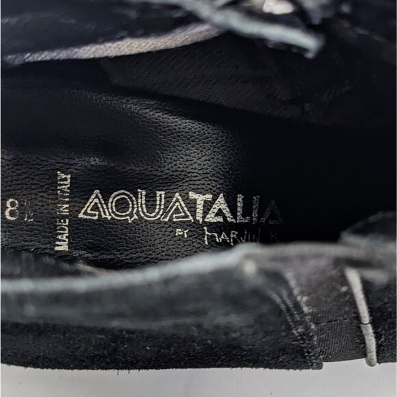 Aquatalia Ankle Boots Womens 8.5 Black Suede Low Heel Pointy Toe Zipper Booties - Picture 2 of 13